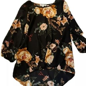 Moa Moa Black Flowered Shirt XS